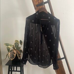 All Saints Keri Cyla Black Sheer Blouse with Floral Beading Pattern